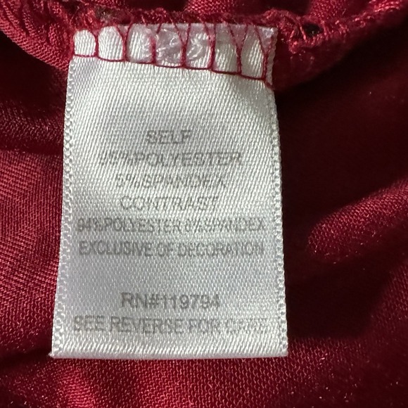 One World 1X Top Shirt Red Paisley 3/4 Sleeve V Neck Stretch Velour Sequins - Picture 7 of 8